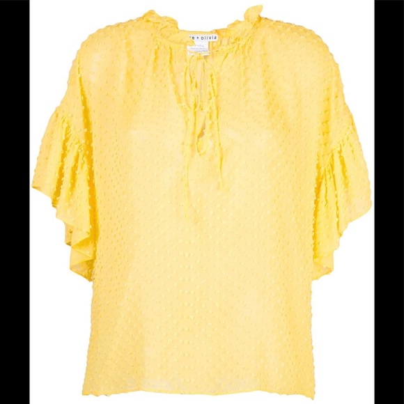 Alice + Olivia Julius oversized ruffle tunic top in yellow size S - Picture 6 of 16